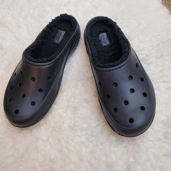 CROCS Shoes - Classic Crocs Sz  Womens 9 Black Faux Fur Lined Dual Comfort Shoes Clogs